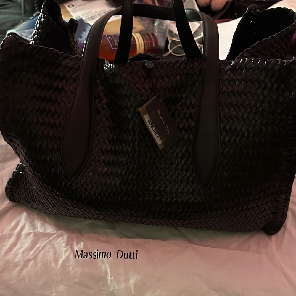 Massimo Dutti Black Woven Travel Bag